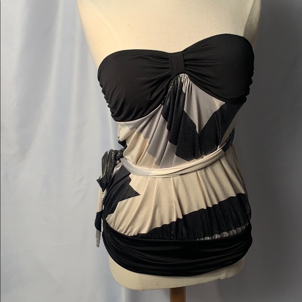 Juju & B Strapless Side Tie Metallic Shimmer Top